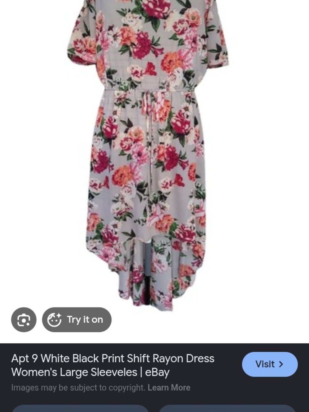 Apt. 9 Gray Floral High-Low Dress with Pink and Green Blooms